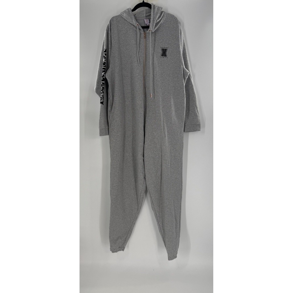 RIHANNA FOREVER SAVAGE WOMENS Size 3X FENTY HOODED JUMPSUIT Pajama Gray